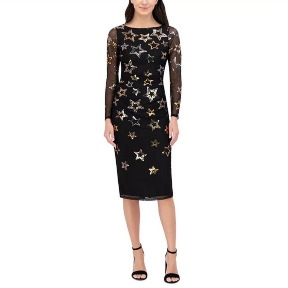 Vince Camuto NWT Black Sequin Star Mesh Dress 6